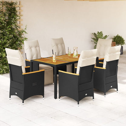 Set da Bistrò da Giardino 7 pz con Cuscini Nero in Polyrattan | homemem39