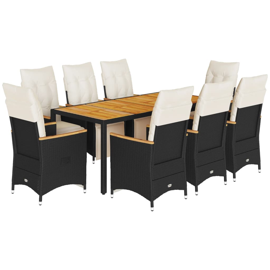 Set Bistrò da Giardino 9 pz con Cuscini in Polyrattan Nero | homemem39