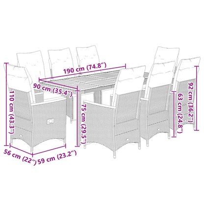 Set Bistrò da Giardino 9 pz con Cuscini in Polyrattan Nero | homemem39