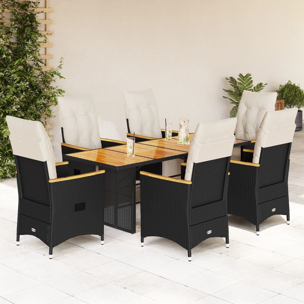 Set da Bistrò da Giardino 7 pz con Cuscini Nero in Polyrattan | homemem39
