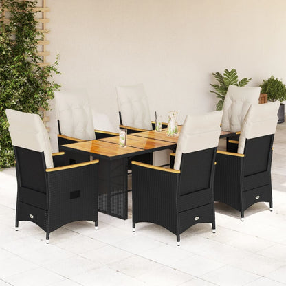 Set da Bistrò da Giardino 7 pz con Cuscini Nero in Polyrattan | homemem39
