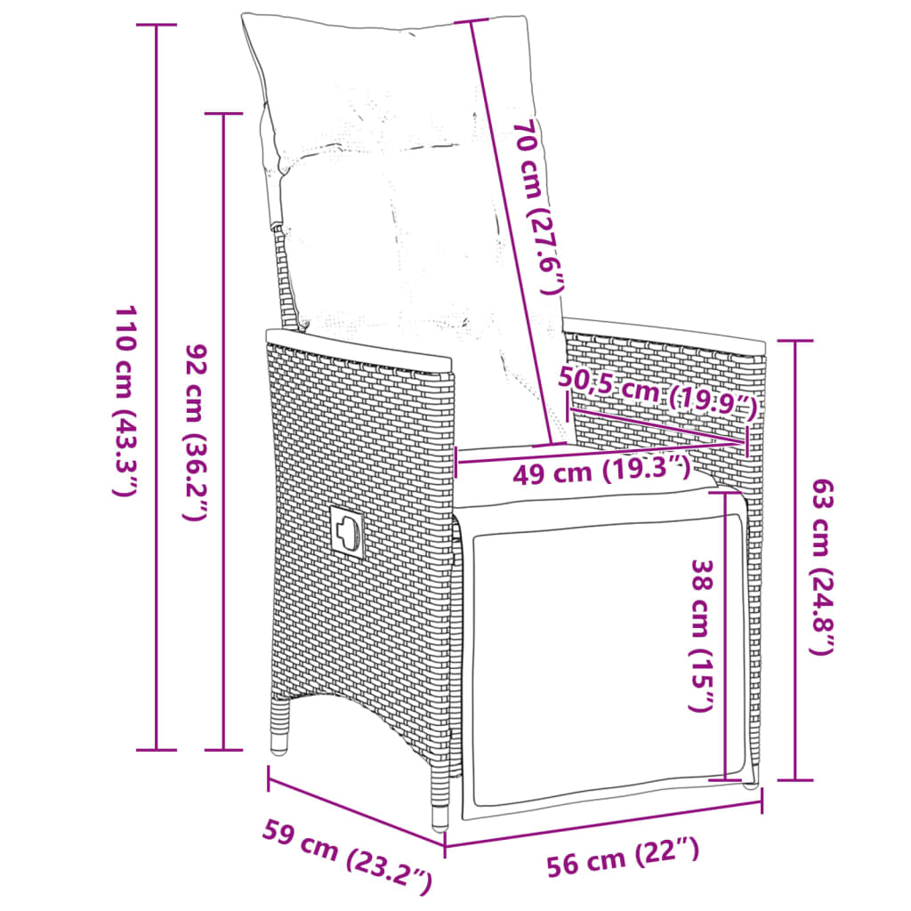 Set Bistrò da Giardino 5 pz con Cuscini in Polyrattan Grigio