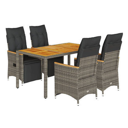 Set Bistrò da Giardino 5 pz con Cuscini in Polyrattan Grigio | homemem39