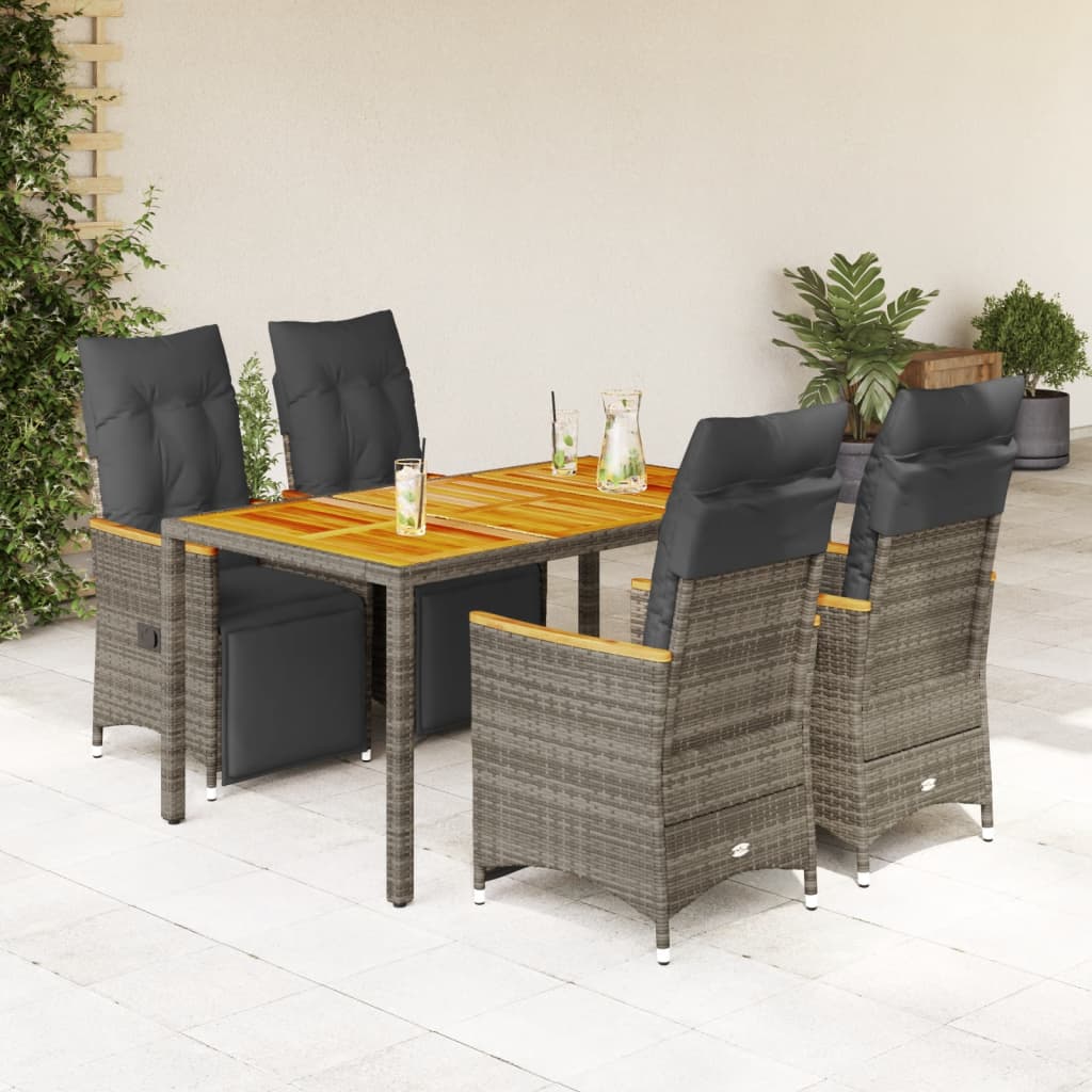 Set Bistrò da Giardino 5 pz con Cuscini in Polyrattan Grigio | homemem39