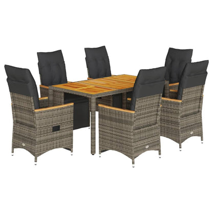 Set Bistrò da Giardino 7 pz con Cuscini in Polyrattan Grigio | homemem39