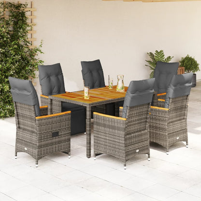 Set Bistrò da Giardino 7 pz con Cuscini in Polyrattan Grigio | homemem39