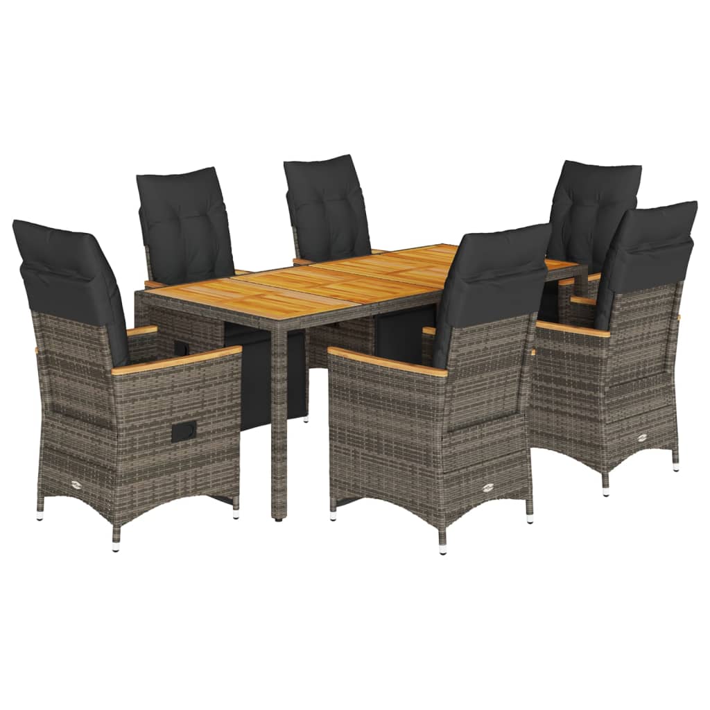 Set Bistrò da Giardino 7 pz con Cuscini in Polyrattan Grigio | homemem39