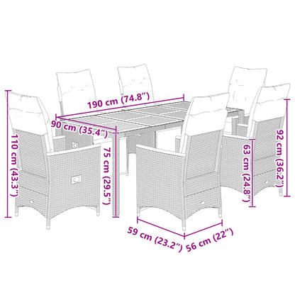 Set Bistrò da Giardino 7 pz con Cuscini in Polyrattan Grigio | homemem39