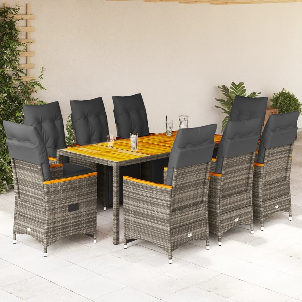 Set Bistrò da Giardino 9 pz con Cuscini in Polyrattan Grigio | homemem39