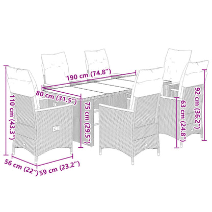 Set Bistrò da Giardino 7 pz con Cuscini in Polyrattan Grigio