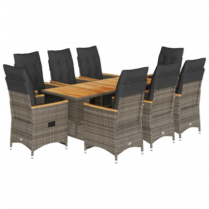Set Bistrò da Giardino 9 pz con Cuscini in Polyrattan Grigio