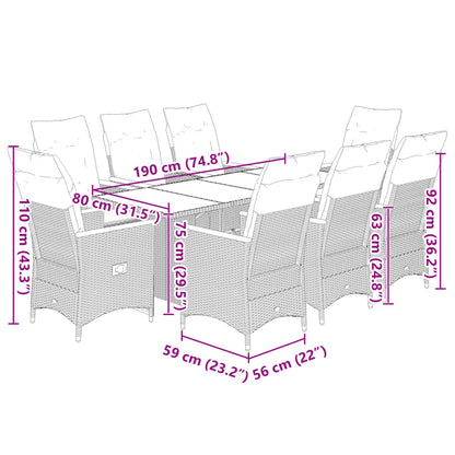 Set Bistrò da Giardino 9 pz con Cuscini in Polyrattan Grigio