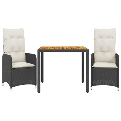 Set Bistrò da Giardino 3 pz con Cuscini in Polyrattan Nero | homemem39