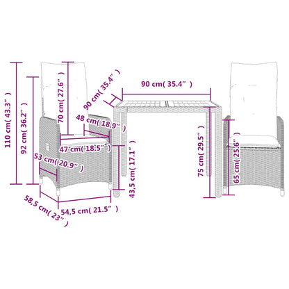 Set Bistrò da Giardino 3 pz con Cuscini in Polyrattan Nero | homemem39