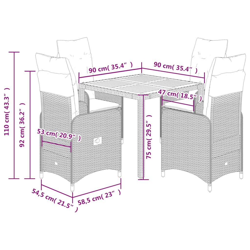 Set Bistrò da Giardino 5 pz con Cuscini in Polyrattan Nero | homemem39