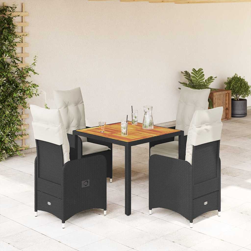Set Bistrò da Giardino 5 pz con Cuscini in Polyrattan Nero | homemem39