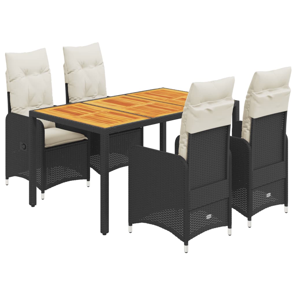 Set Bistrò da Giardino 5 pz con Cuscini in Polyrattan Nero - homemem39