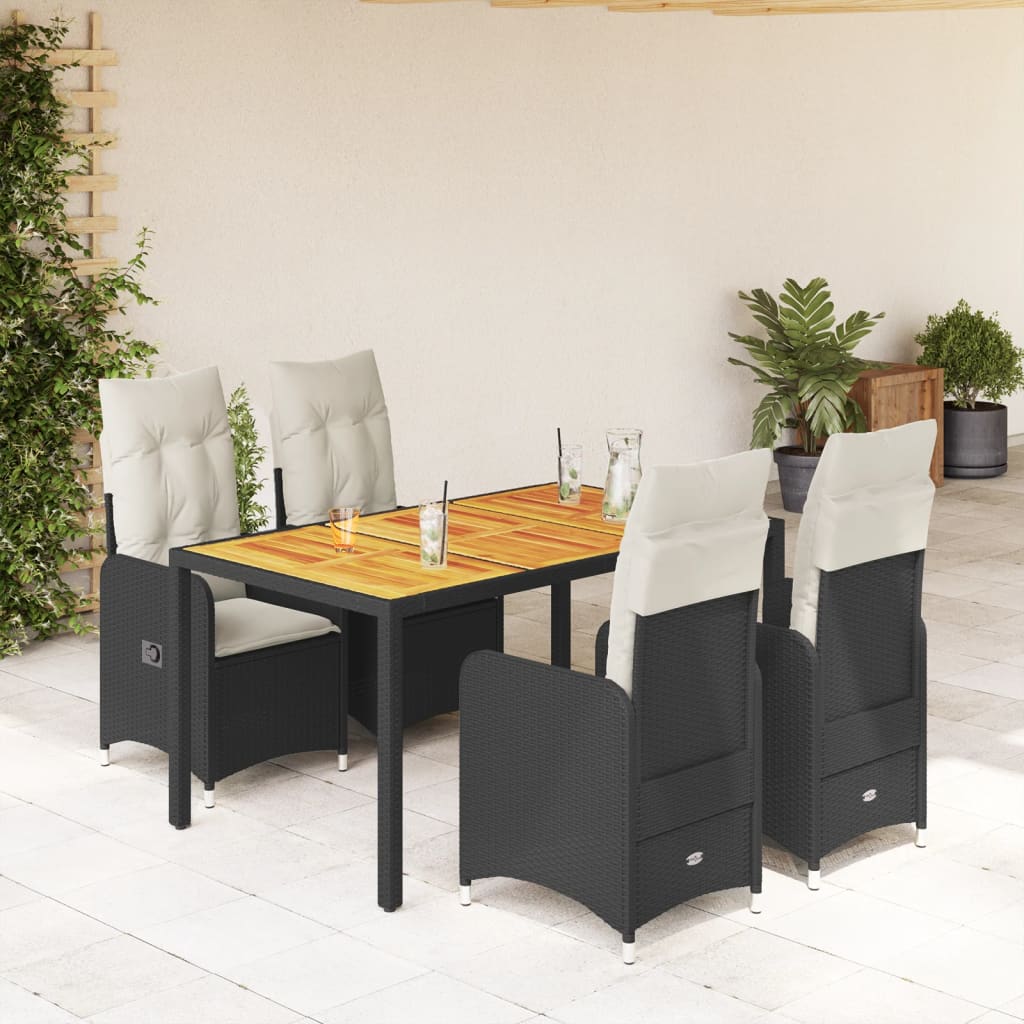Set Bistrò da Giardino 5 pz con Cuscini in Polyrattan Nero - homemem39