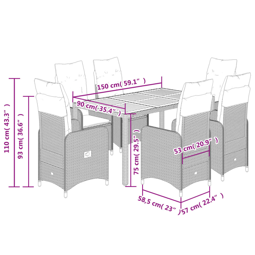 Set da Bistrò da Giardino 7 pz con Cuscini Nero in Polyrattan | homemem39