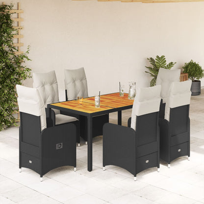 Set da Bistrò da Giardino 7 pz con Cuscini Nero in Polyrattan - homemem39