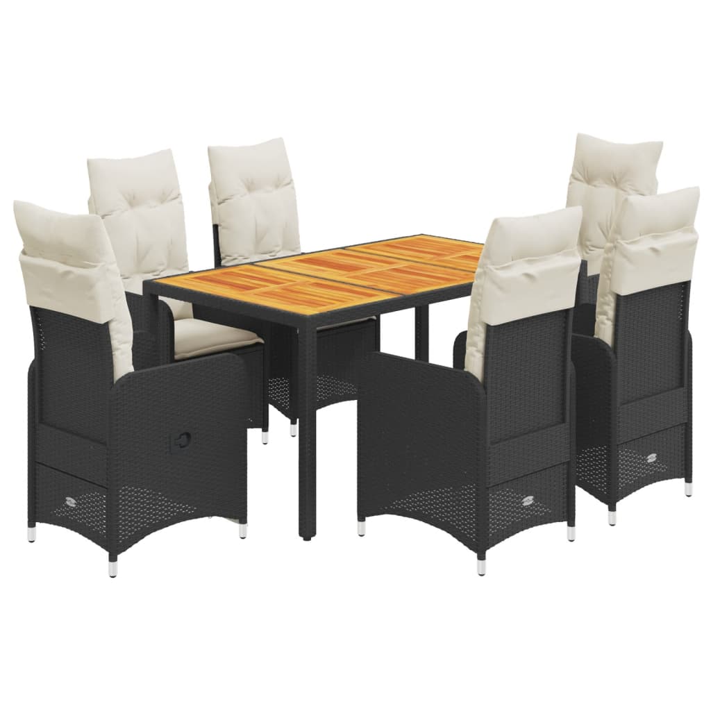 Set da Bistrò da Giardino 7 pz con Cuscini Nero in Polyrattan - homemem39