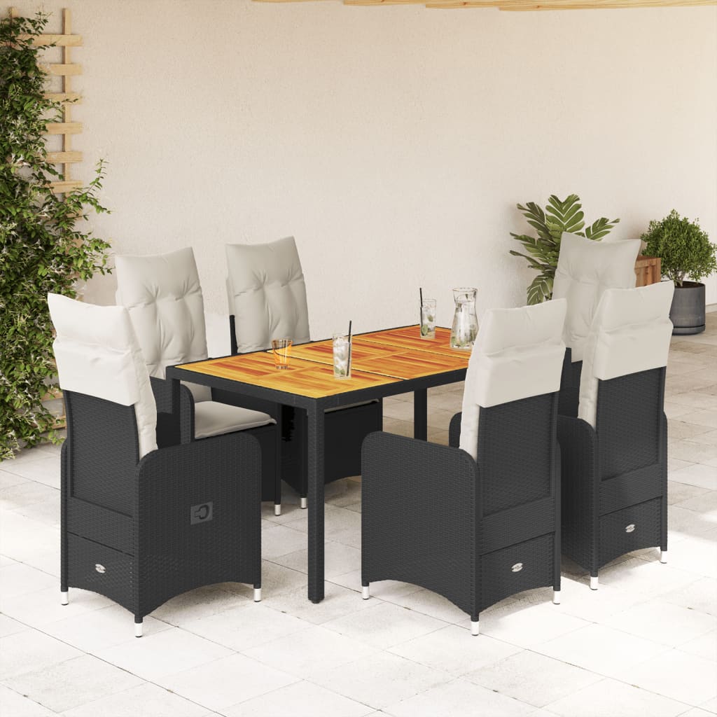 Set da Bistrò da Giardino 7 pz con Cuscini Nero in Polyrattan - homemem39