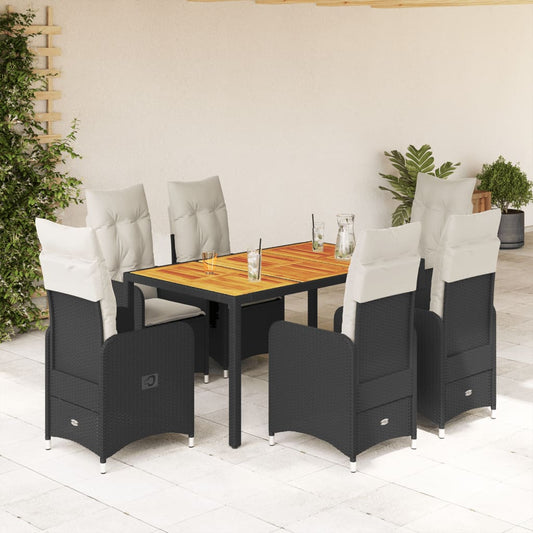 Set da Bistrò da Giardino 7 pz con Cuscini Nero in Polyrattan - homemem39