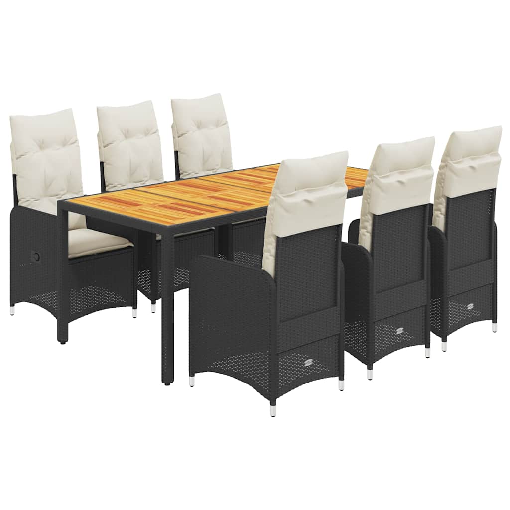 Set da Bistrò da Giardino 7 pz con Cuscini Nero in Polyrattan | homemem39