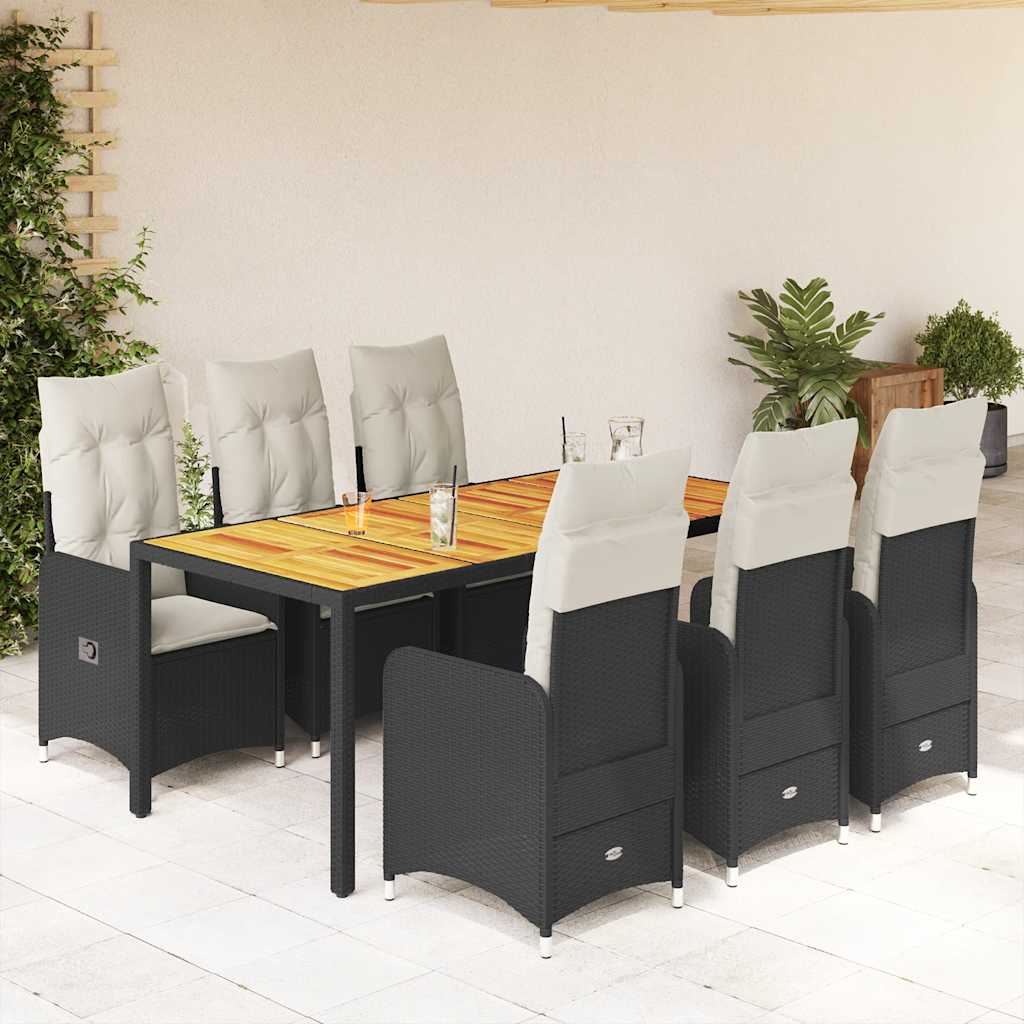 Set da Bistrò da Giardino 7 pz con Cuscini Nero in Polyrattan | homemem39