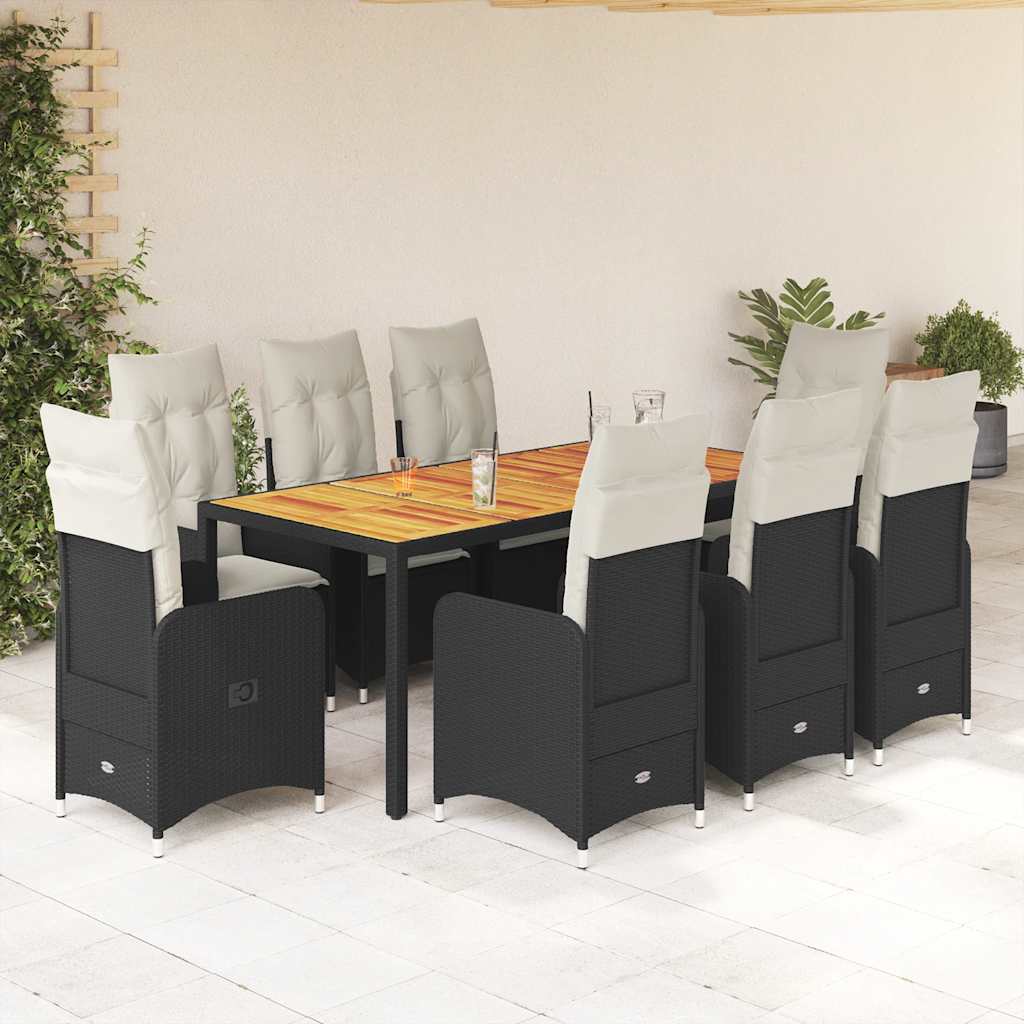 Set Bistrò da Giardino 9 pz con Cuscini in Polyrattan Nero | homemem39