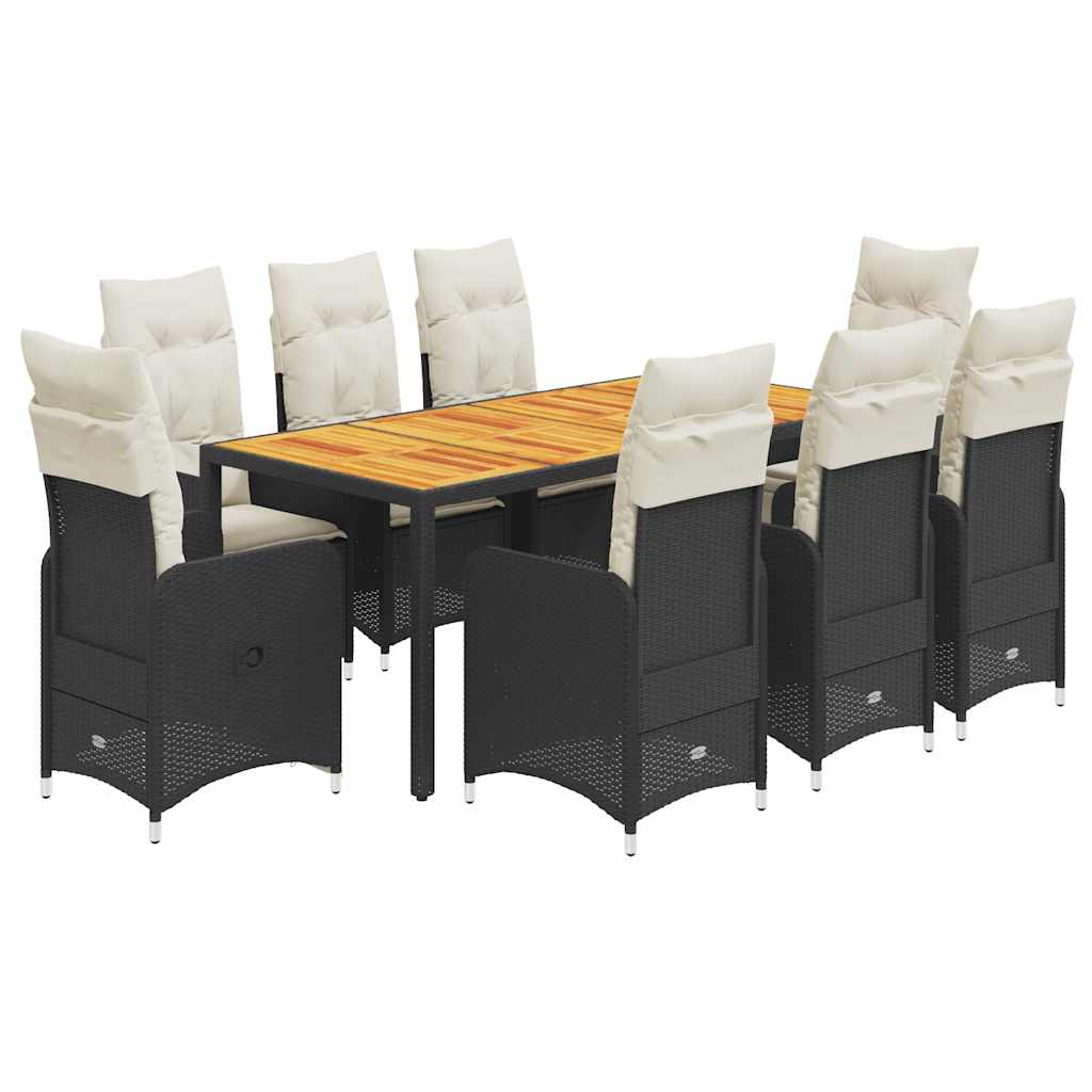 Set Bistrò da Giardino 9 pz con Cuscini in Polyrattan Nero | homemem39