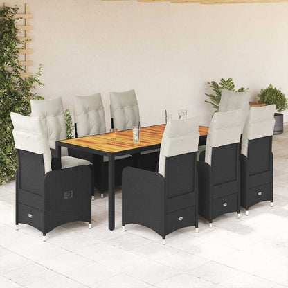 Set Bistrò da Giardino 9 pz con Cuscini in Polyrattan Nero | homemem39