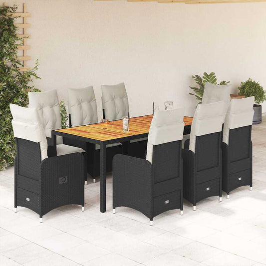 Set Bistrò da Giardino 9 pz con Cuscini in Polyrattan Nero - homemem39