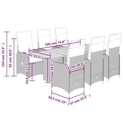 Set da Bistrò da Giardino 7 pz con Cuscini Nero in Polyrattan - homemem39