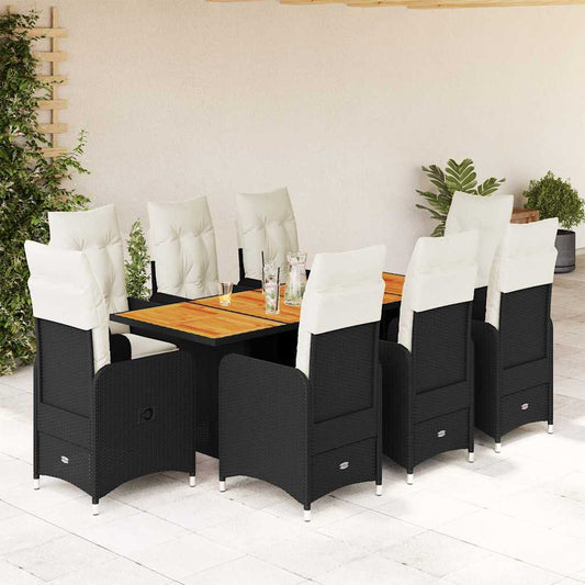 Set Bistrò da Giardino 9 pz con Cuscini in Polyrattan Nero - homemem39