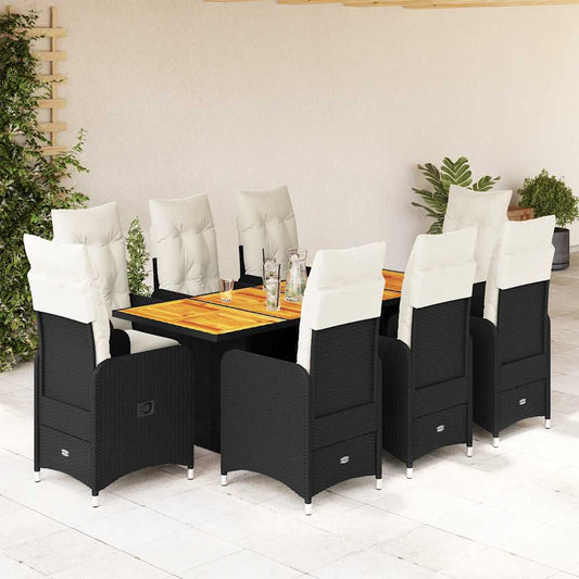 Set Bistrò da Giardino 9 pz con Cuscini in Polyrattan Nero - homemem39