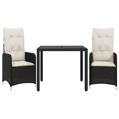 Set Bistrò da Giardino 3 pz con Cuscini in Polyrattan Nero | homemem39