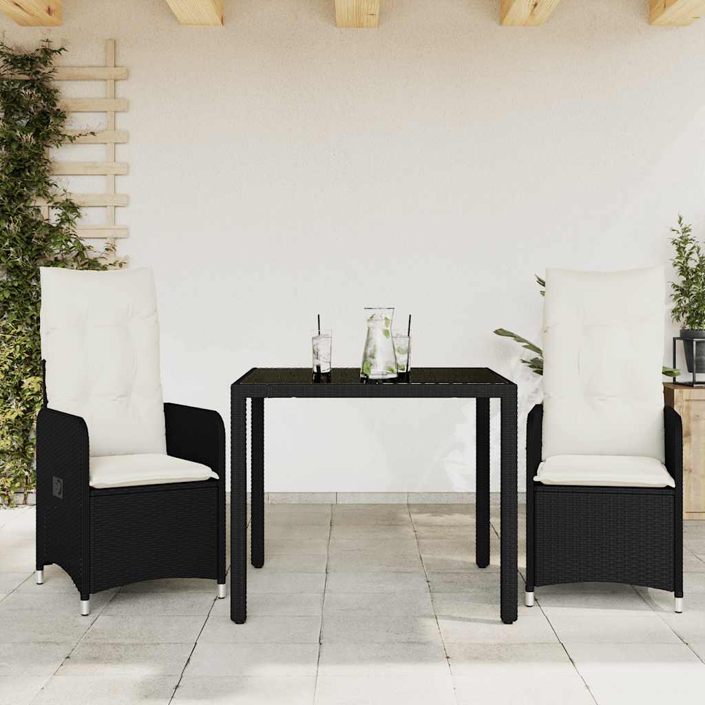 Set Bistrò da Giardino 3 pz con Cuscini in Polyrattan Nero | homemem39