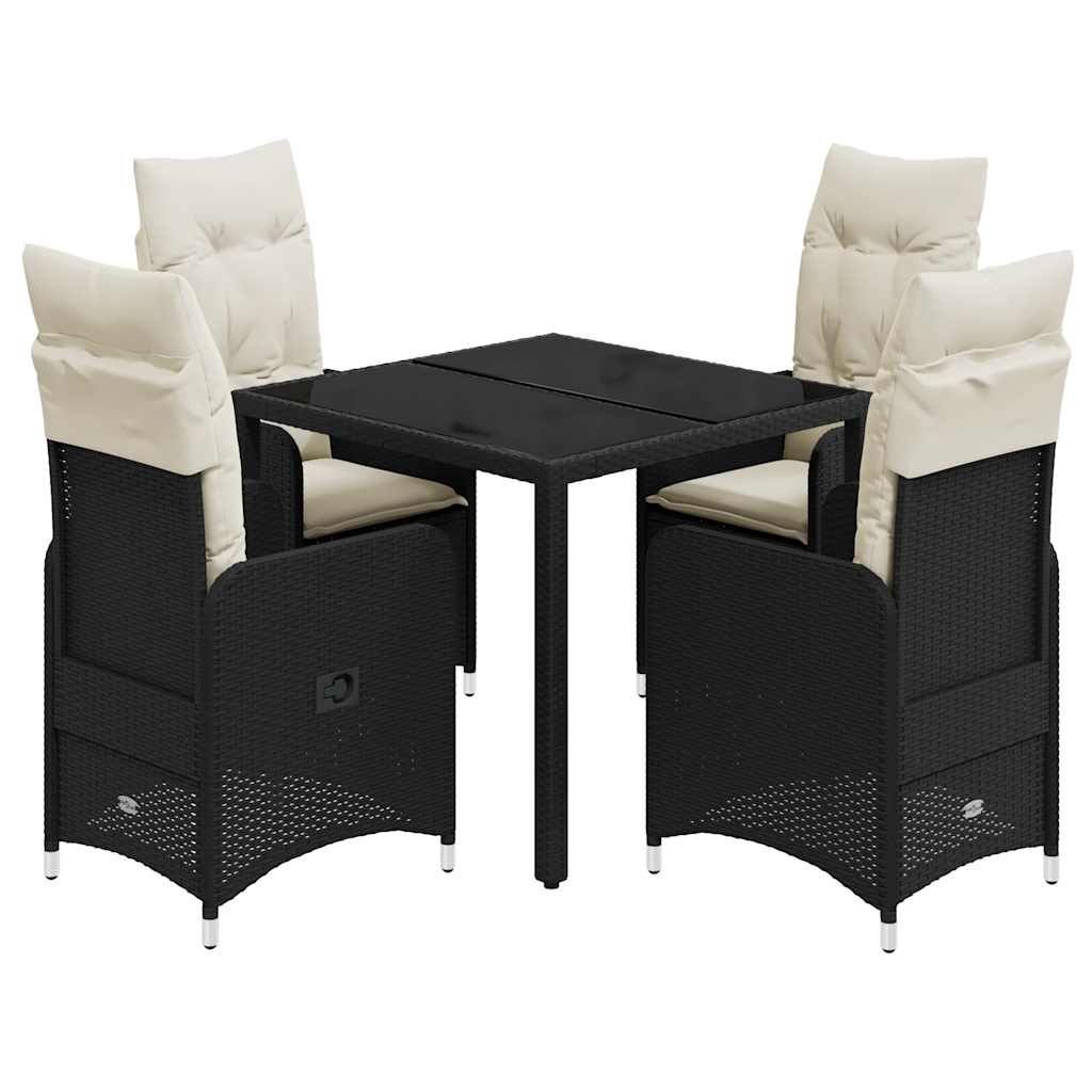 Set Bistrò da Giardino 5 pz con Cuscini in Polyrattan Nero - homemem39