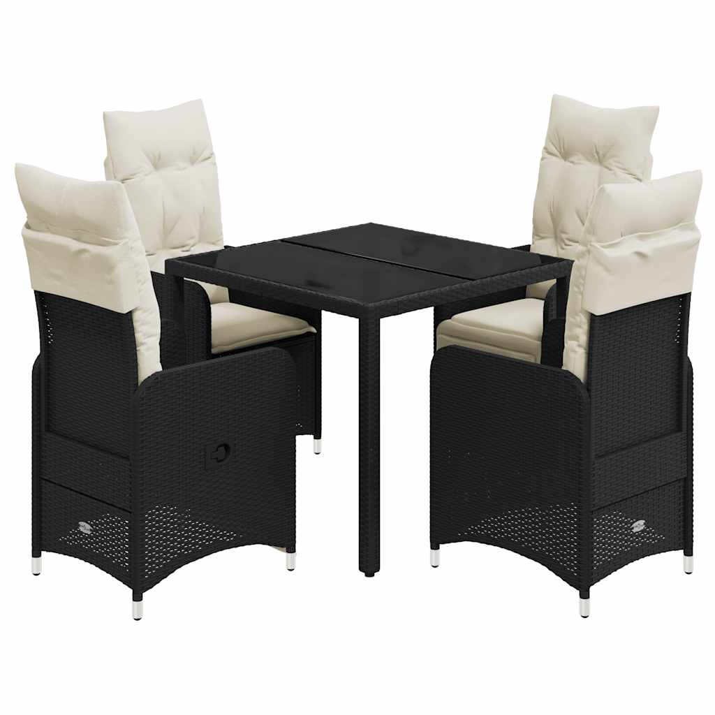 Set Bistrò da Giardino 5 pz con Cuscini in Polyrattan Nero | homemem39