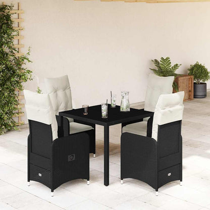Set Bistrò da Giardino 5 pz con Cuscini in Polyrattan Nero | homemem39