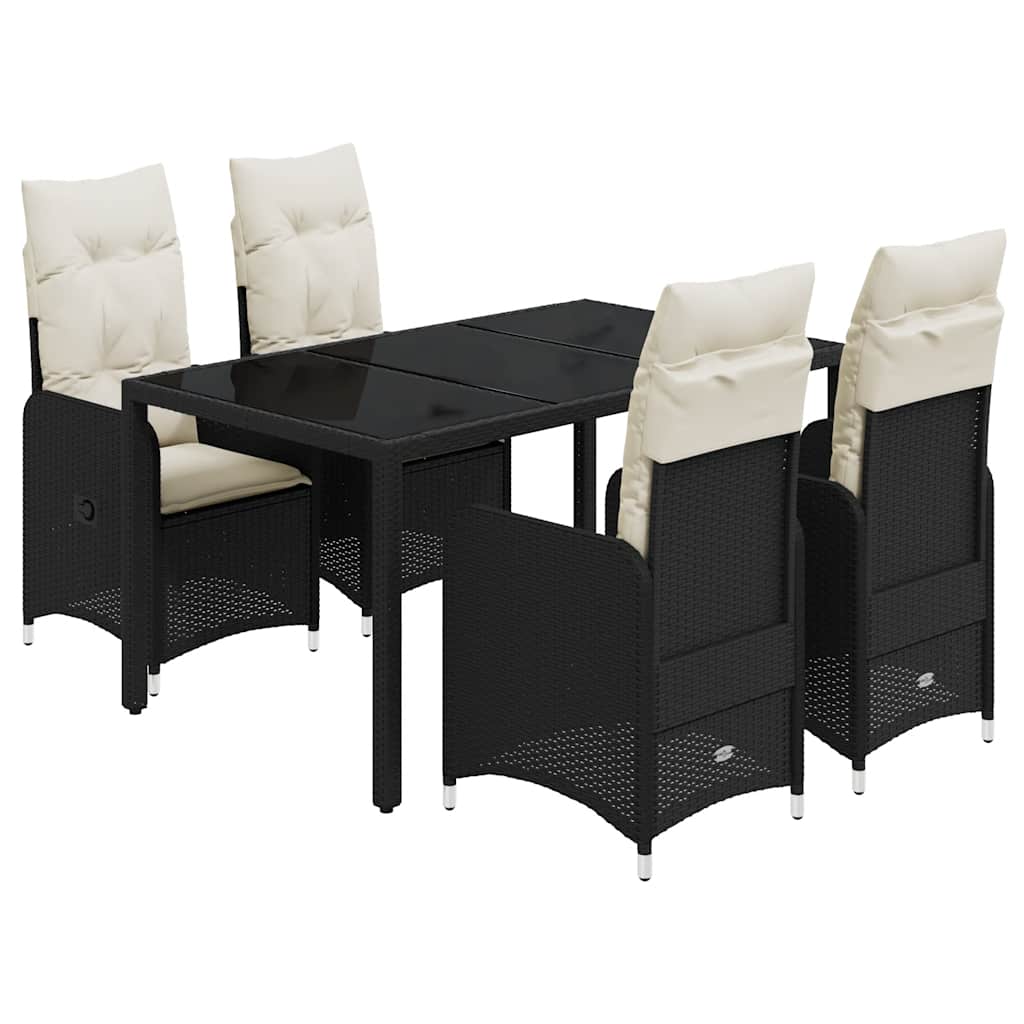 Set Bistrò da Giardino 5 pz con Cuscini in Polyrattan Nero | homemem39