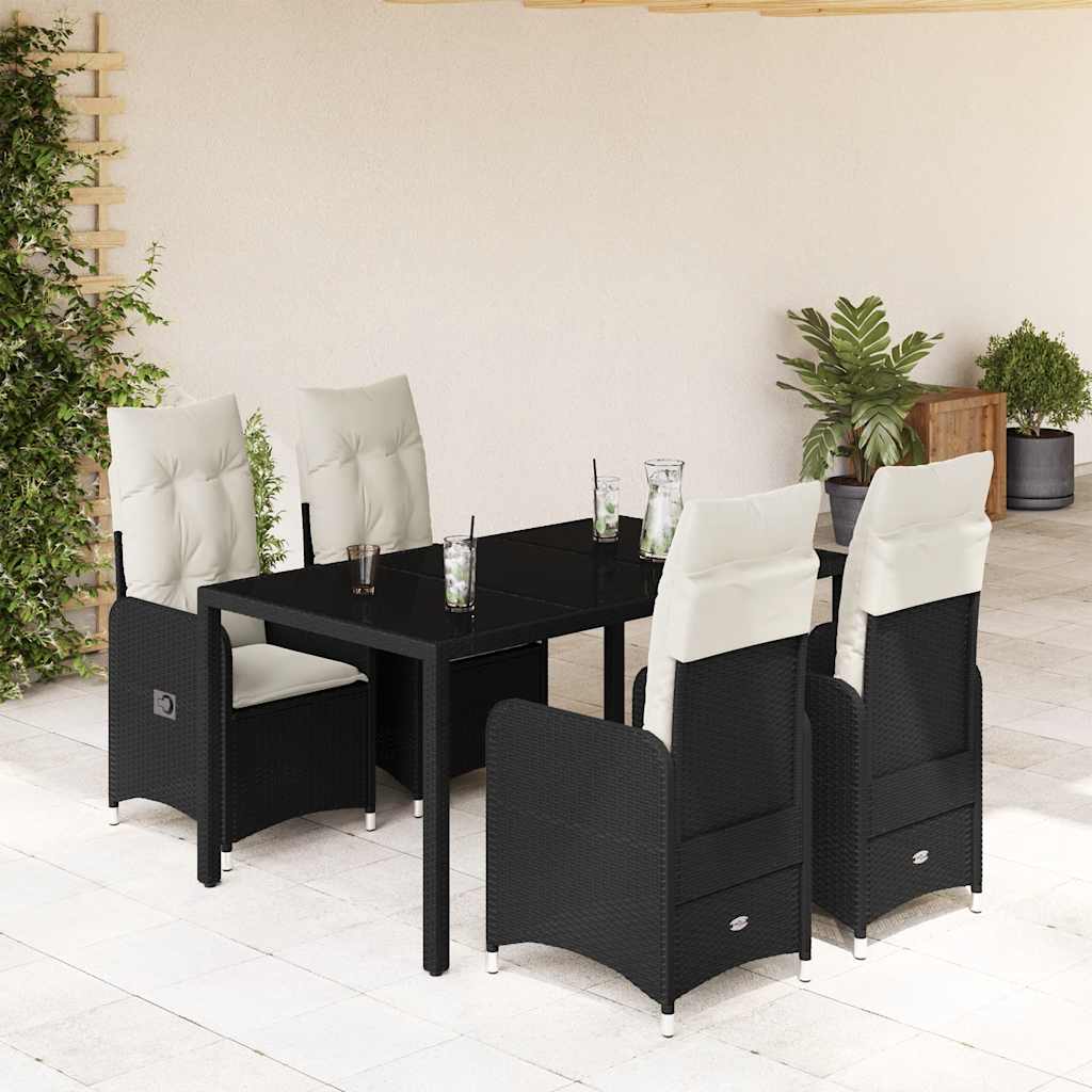 Set Bistrò da Giardino 5 pz con Cuscini in Polyrattan Nero | homemem39