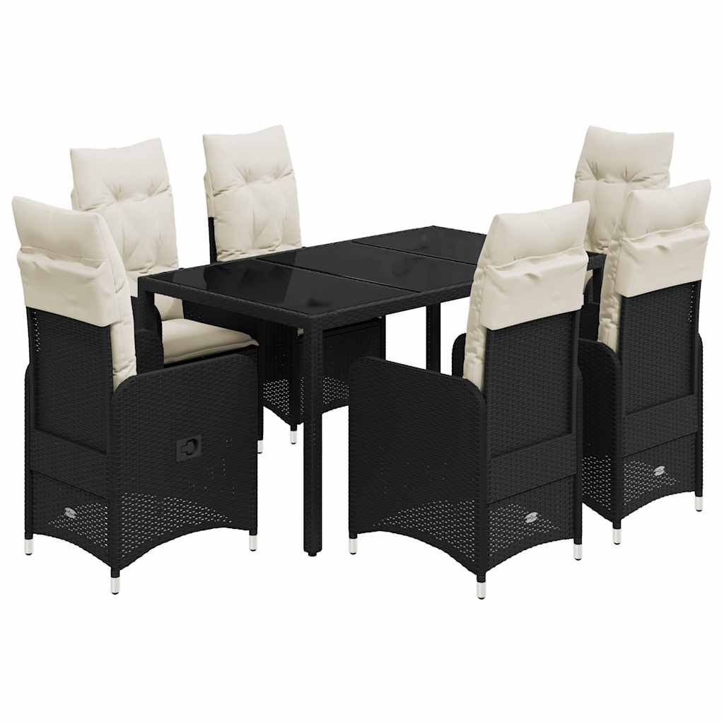 Set da Bistrò da Giardino 7 pz con Cuscini Nero in Polyrattan | homemem39