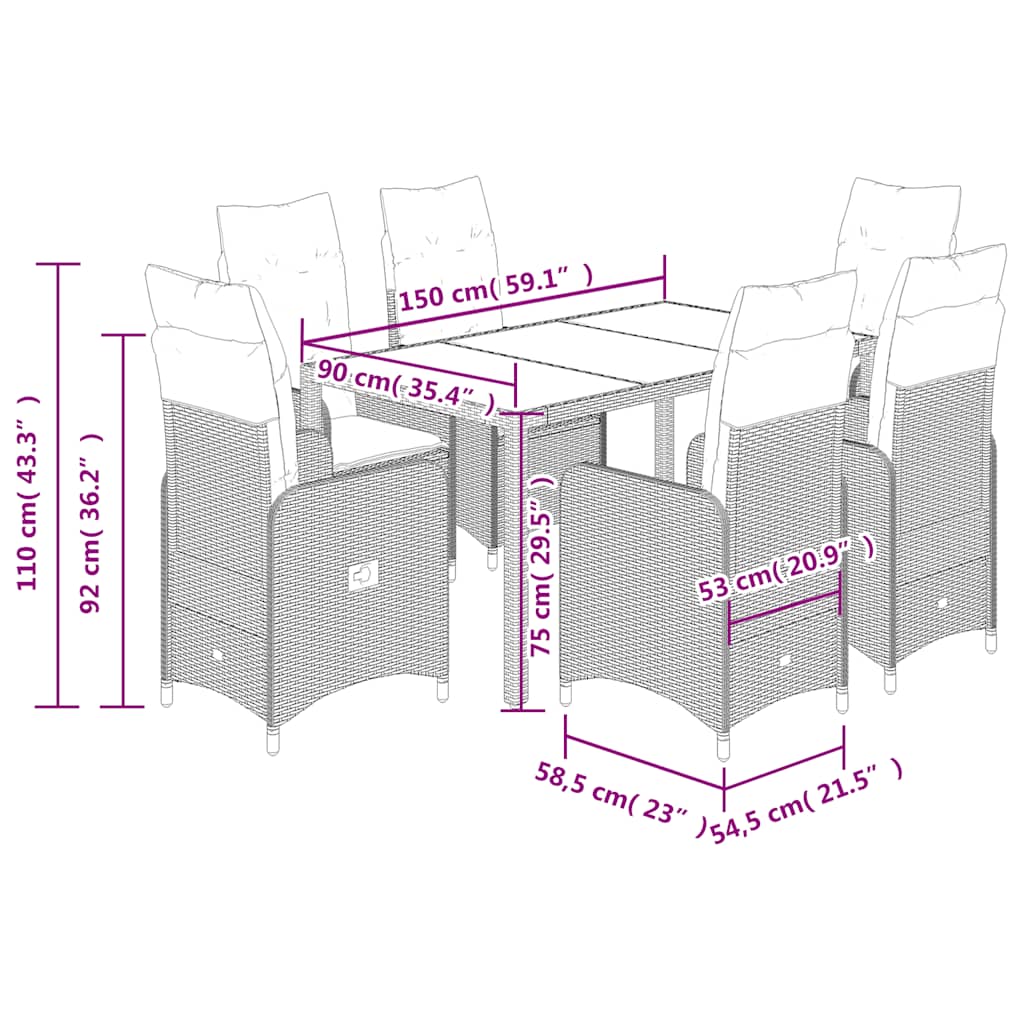 Set da Bistrò da Giardino 7 pz con Cuscini Nero in Polyrattan | homemem39