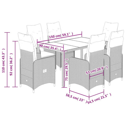 Set da Bistrò da Giardino 7 pz con Cuscini Nero in Polyrattan | homemem39
