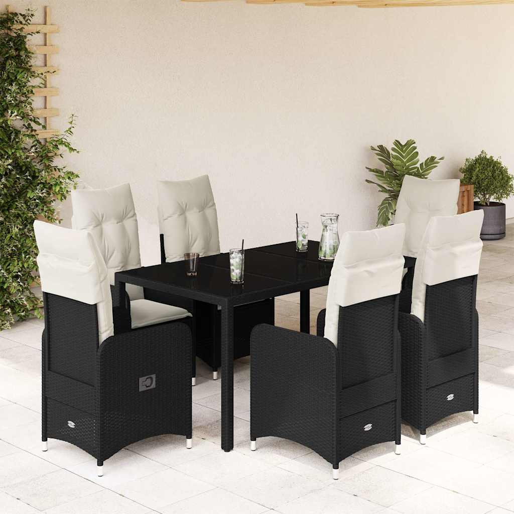 Set da Bistrò da Giardino 7 pz con Cuscini Nero in Polyrattan | homemem39