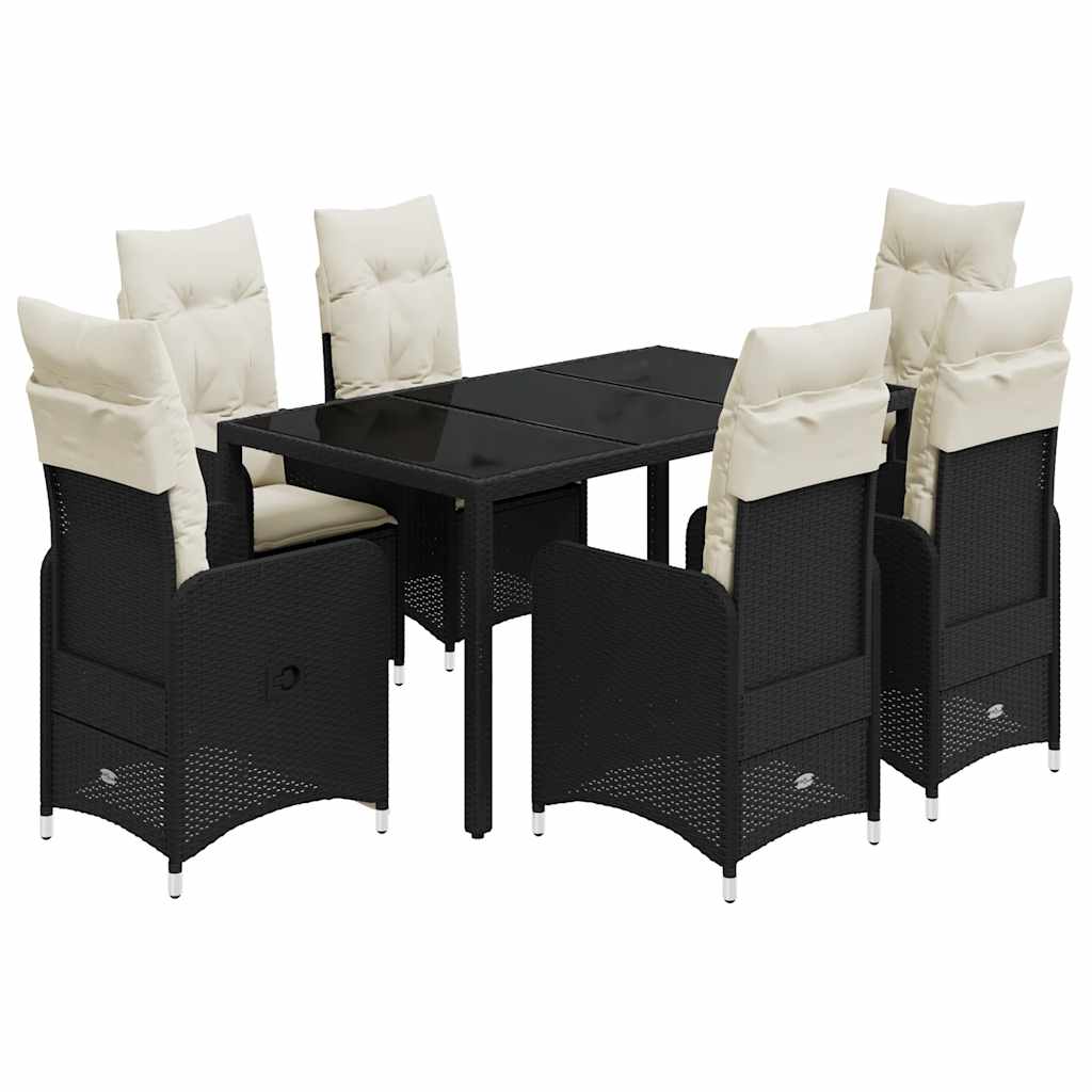 Set da Bistrò da Giardino 7 pz con Cuscini Nero in Polyrattan | homemem39