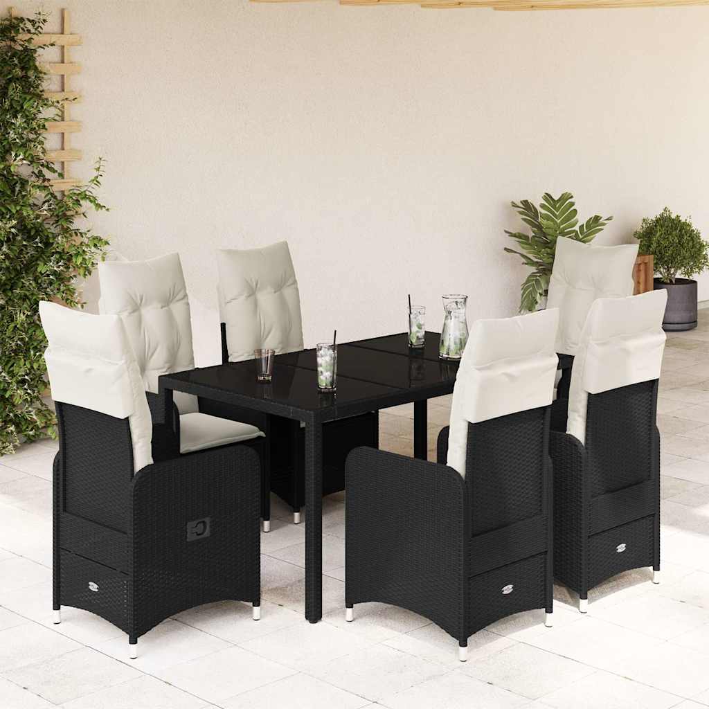 Set da Bistrò da Giardino 7 pz con Cuscini Nero in Polyrattan - homemem39
