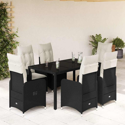 Set da Bistrò da Giardino 7 pz con Cuscini Nero in Polyrattan - homemem39